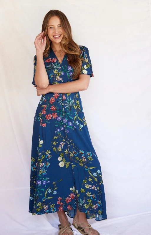 Sadie Maxi Dress in Navy Bloom Fashionable High-Low Maxi Dress