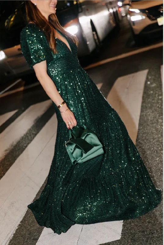 Sail to Sable Emerald Ava Sequin Maxi Dress Trendy Ruffled Maxi Dress