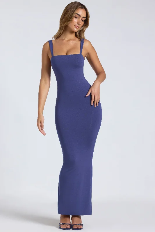 Modal Square Neck Low Back Maxi Dress in Navy Comfortable Maxi Dress with Slits