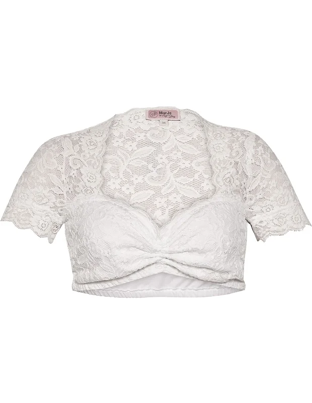 Scallop Neckline Lace Sweetheart Dirndl Blouse Ruched Sleeve Blouse