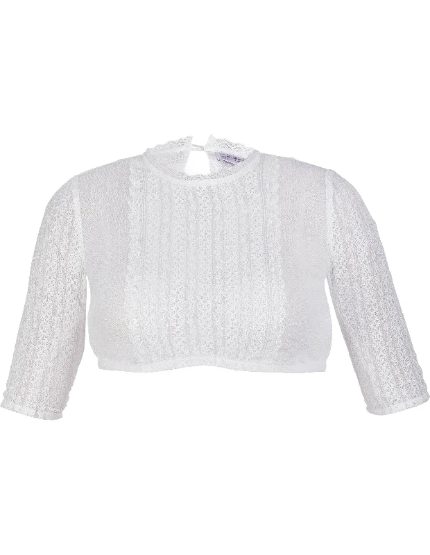 Sheer Crew Neck Dirndl Blouse with Lace Classic Minimalist Blouse