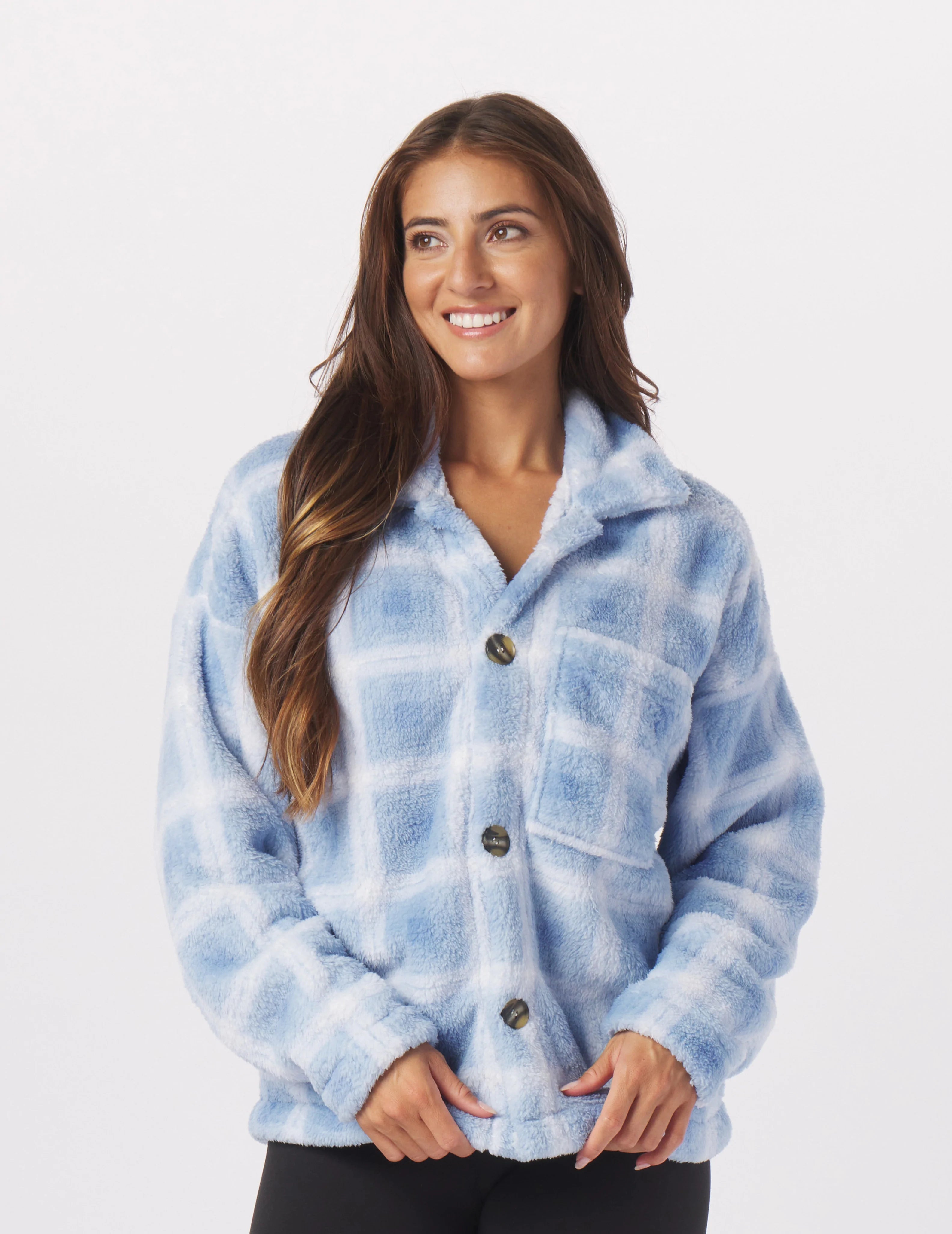 Show-Stopping Shacket: Ice Blue Jackson Plaid Slim Fit Blouse