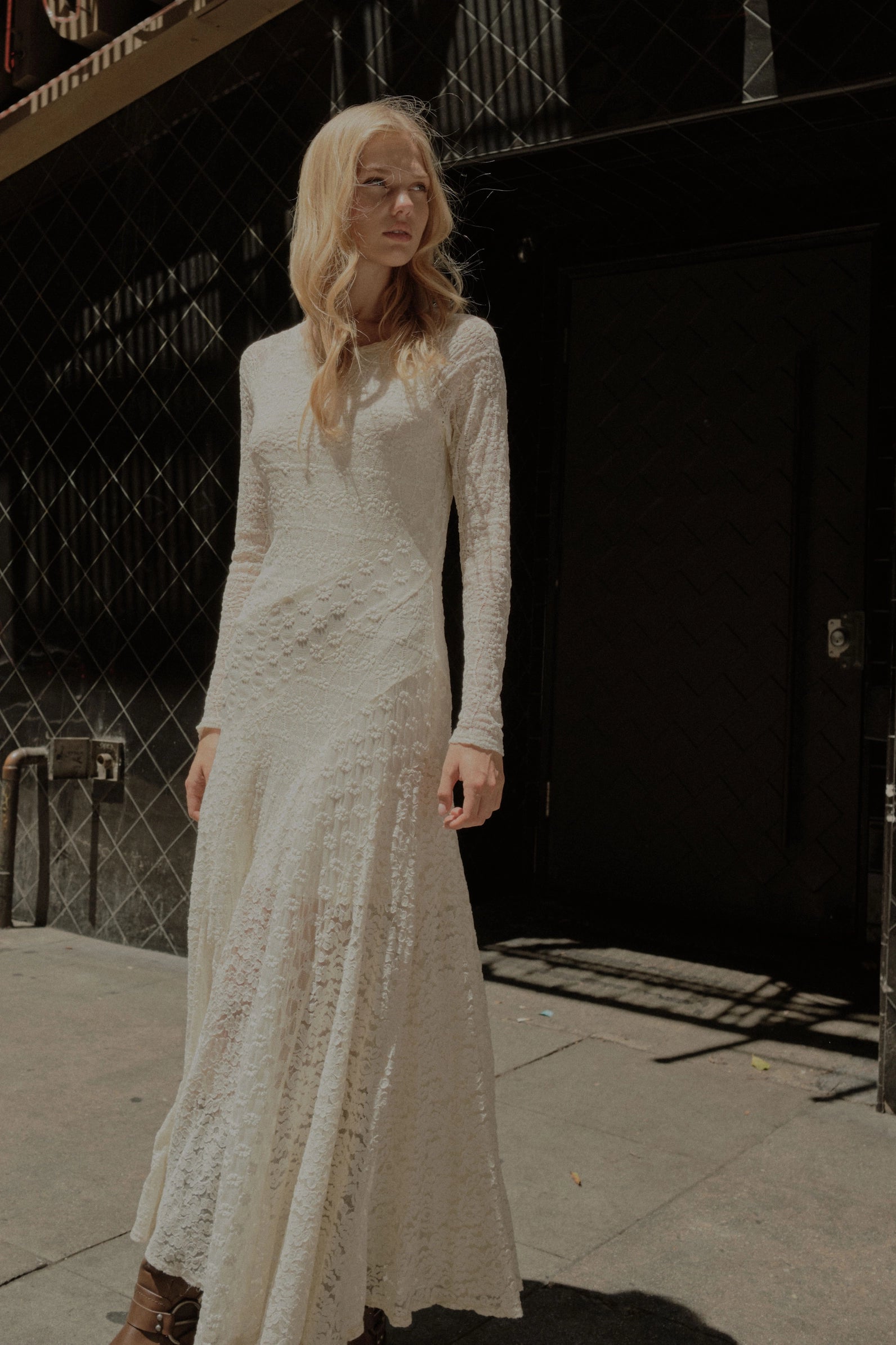 Sifer Floral Lace Maxi Dress- Cream Comfortable Ruffle Hem Maxi Dress