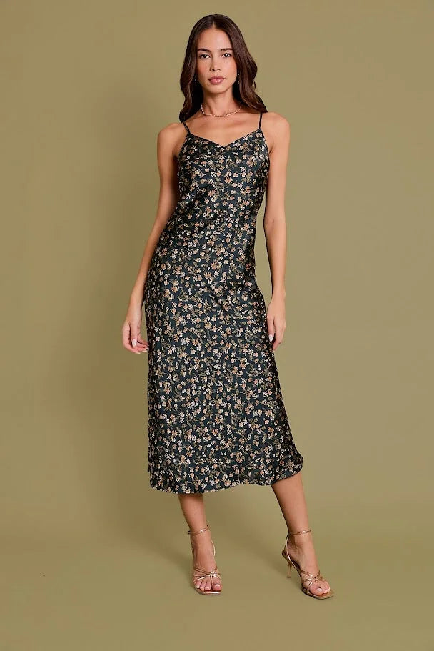 SPAGHETTI STRAPS FLORAL MAXI DRESS Stylish Maxi Dress with Frills