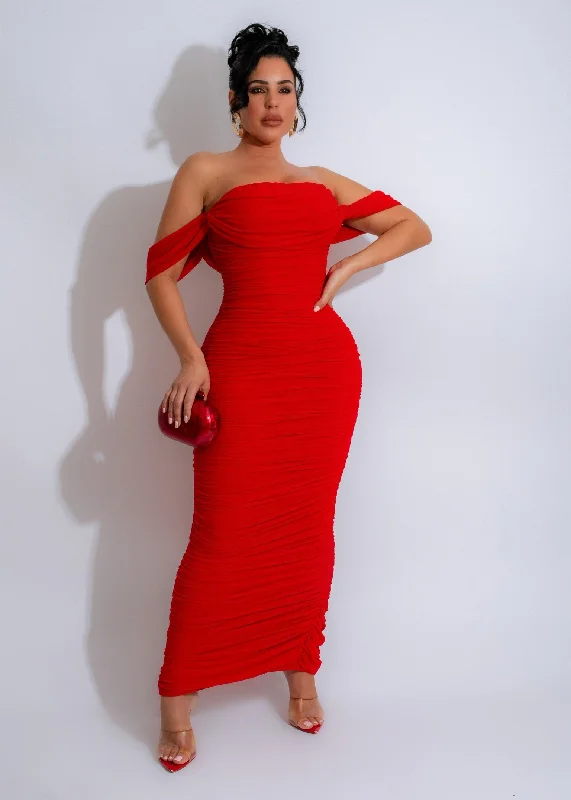 Sunset Drape Mesh Maxi Dress Red Stylish A-Line Maxi Dress