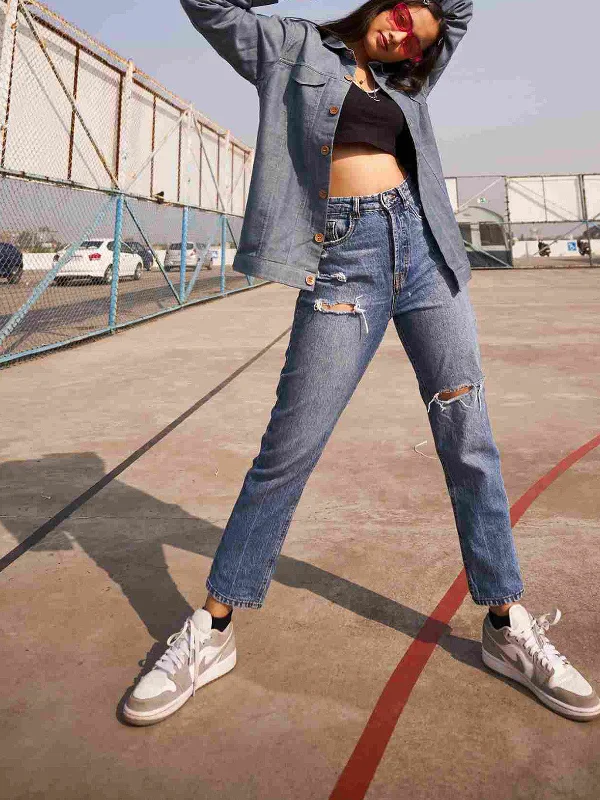 The Wild Energy Shacket Blue Sheer Mesh Blouse