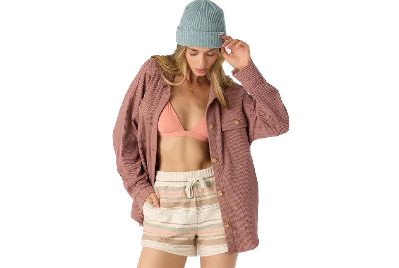 TOUR WAFFLE KNIT OVERSIZED SHACKET Lightweight Tunic Blouse