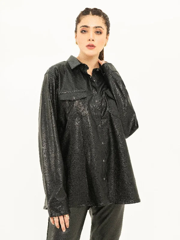 Buttoned Shacket Drape Neck Blouse