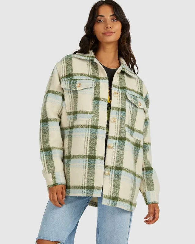 Valley Plaid Shacket Playful Puff Blouse
