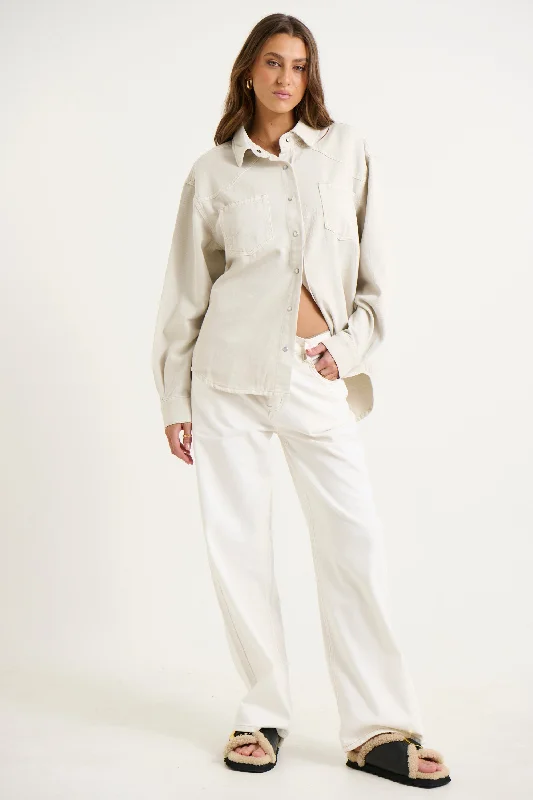 Westlake Shacket Bone Feminine Puff Blouse