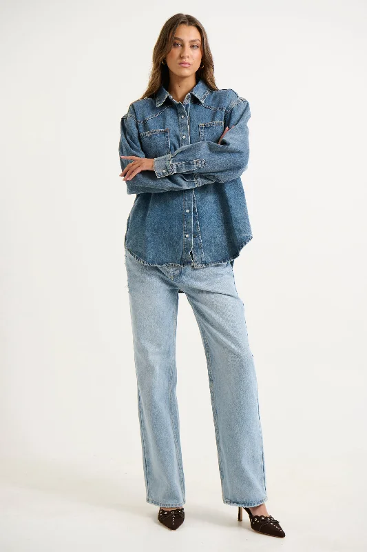 Westlake Shacket Memphis Blue Lightweight Linen Blouse