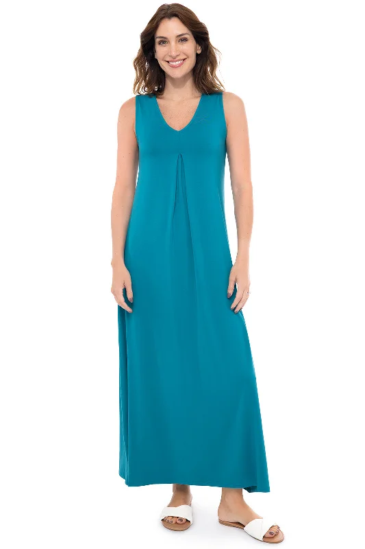 Women's Coco Walk Maxi Dress  | Tahitian Teal Trendy Maxi Dress with Lace