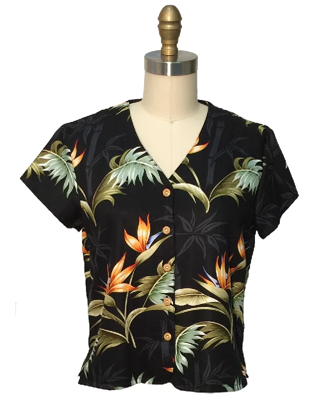 Bamboo Paradise Black V-Neck Blouse Office Formal Blouse