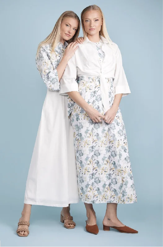 Celina's Printed Jumper & White Blouse Embellished Collar Blouse