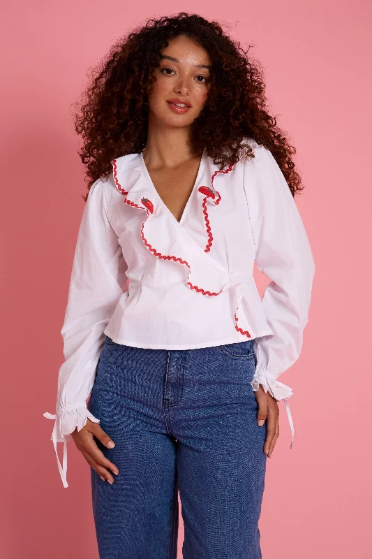 Charley Tomato Embroidery Blouse Loose Oversized Blouse