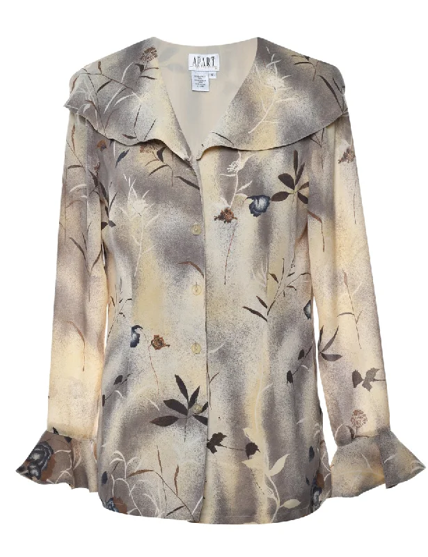 Floral Ruffled Blouse - M Classic White Blouse