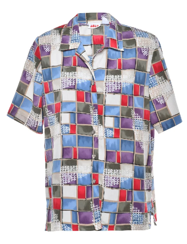 Geometric Blouse - L Satin Bow Blouse