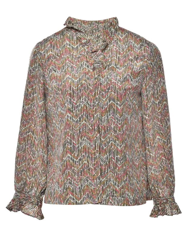 Geometric Print Frilly Blouse - M Airy Cotton Blouse