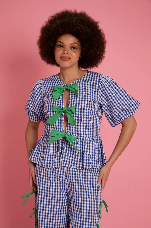 Lola Gingham Smock Blouse - Curve Off-Shoulder Wrap Blouse