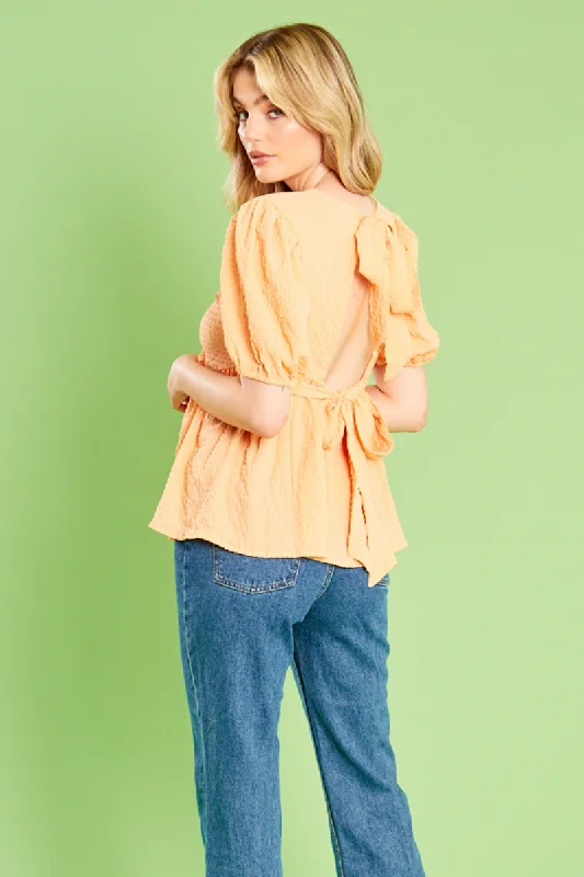 Marnie Peplum Blouse - Orange Semi-Sheer Blouse