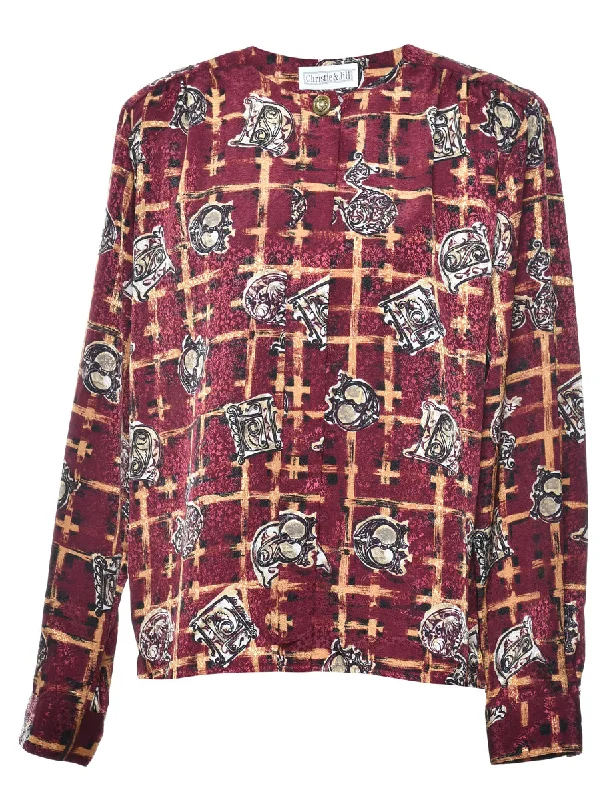 Patterned Blouse - L Silky Tunic Blouse