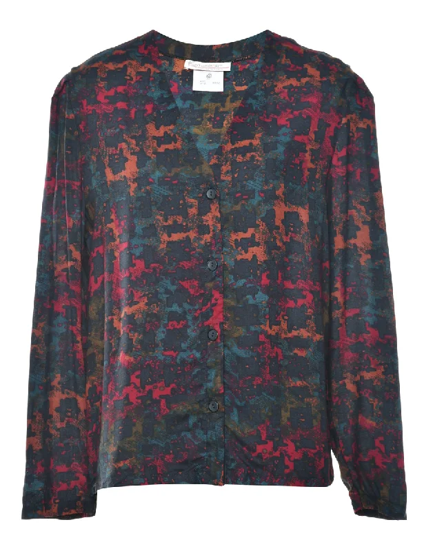 Patterned Blouse - M Ruched Sleeve Blouse