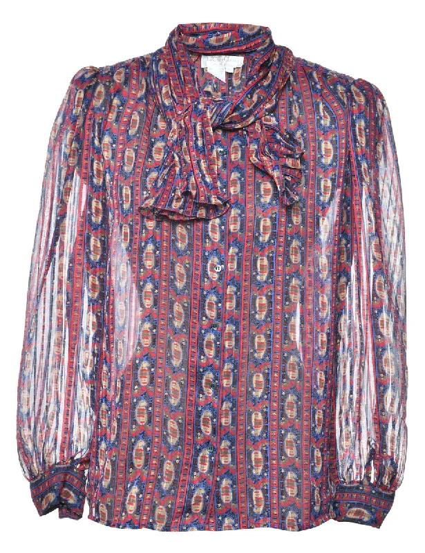 Pussy Bow Blouse - M Embroidered Cotton Blouse
