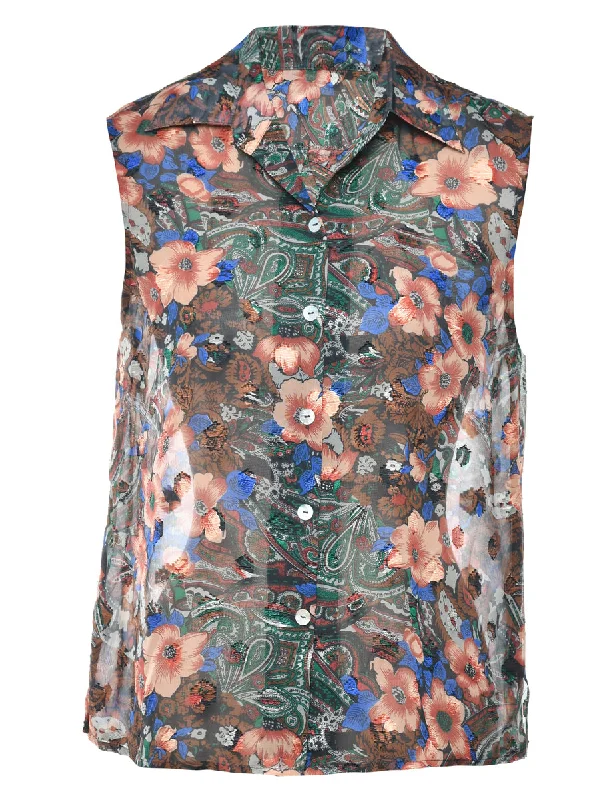 Sleeveless Floral Blouse - M Lightweight Floral Blouse