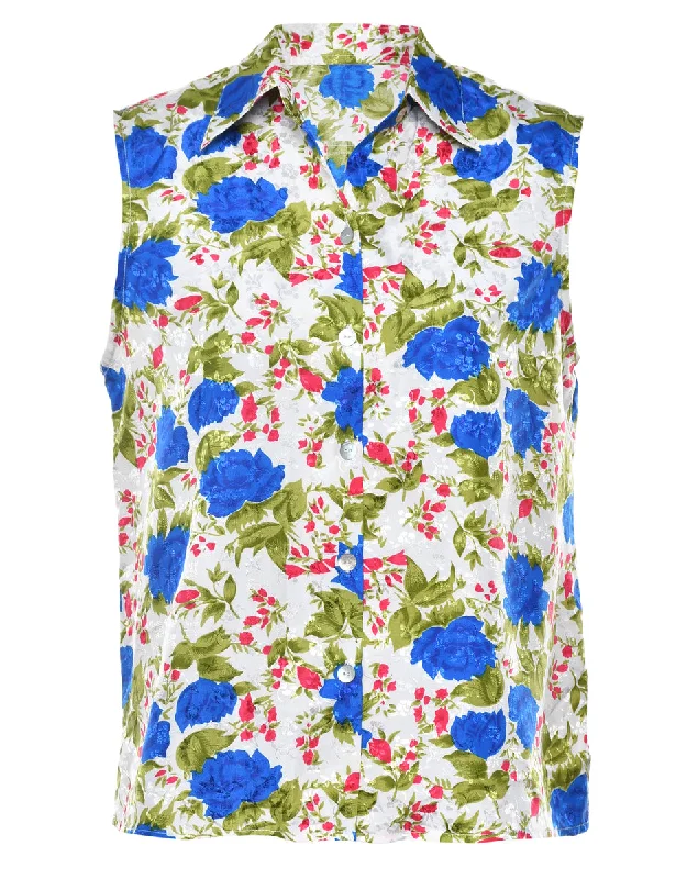 Sleeveless Floral Blouse - M Classic Minimalist Blouse