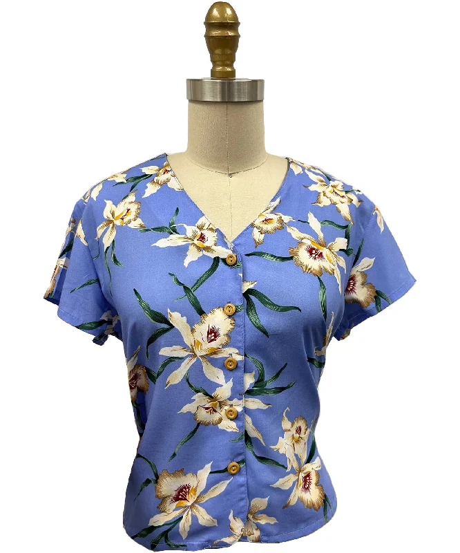 Star Orchid Periwinkle V-Neck Blouse Peter Pan Blouse