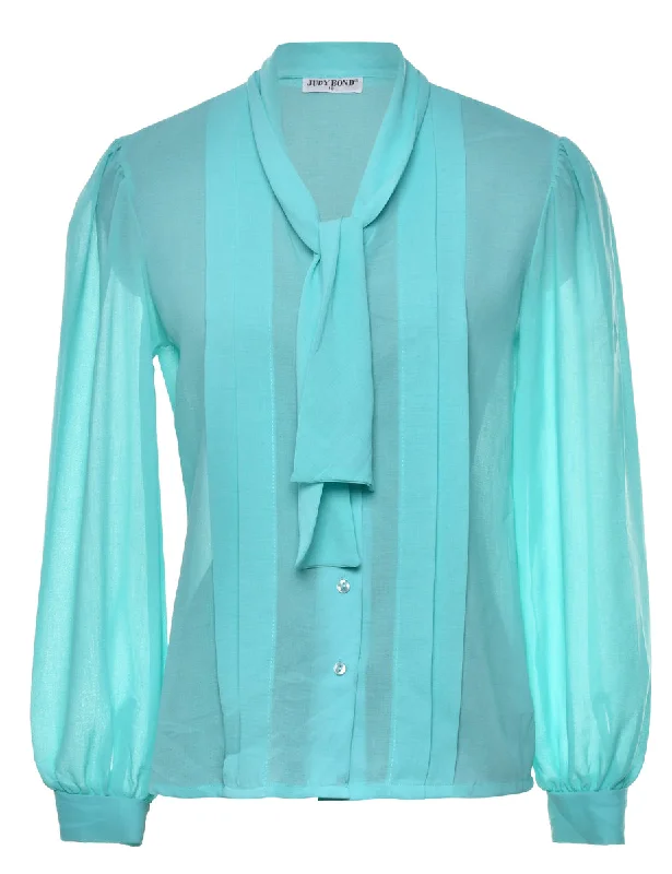 Turquoise Pussy Bow Blouse - M Gathered Detail Blouse