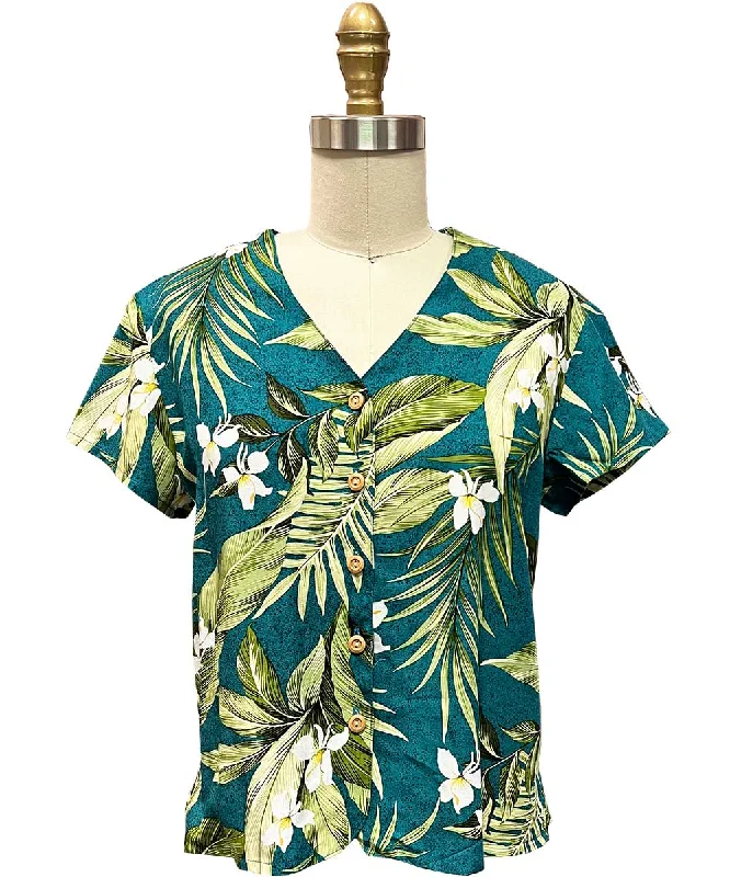 White Ginger Jade V-Neck Blouse Lightweight Chiffon Blouse
