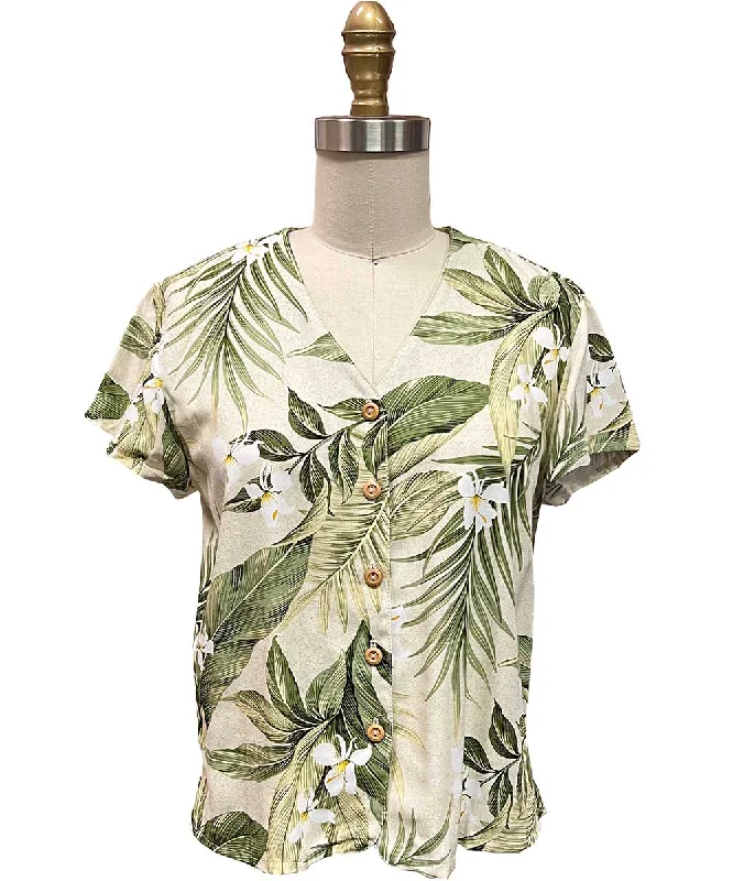 White Ginger Khaki V-Neck Blouse Stylish Wrap Blouse