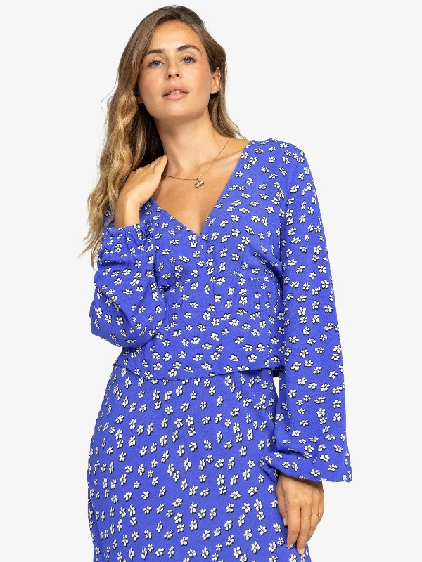 Womens Palm Desert Long Sleeve Blouse Stylish Wrap Blouse