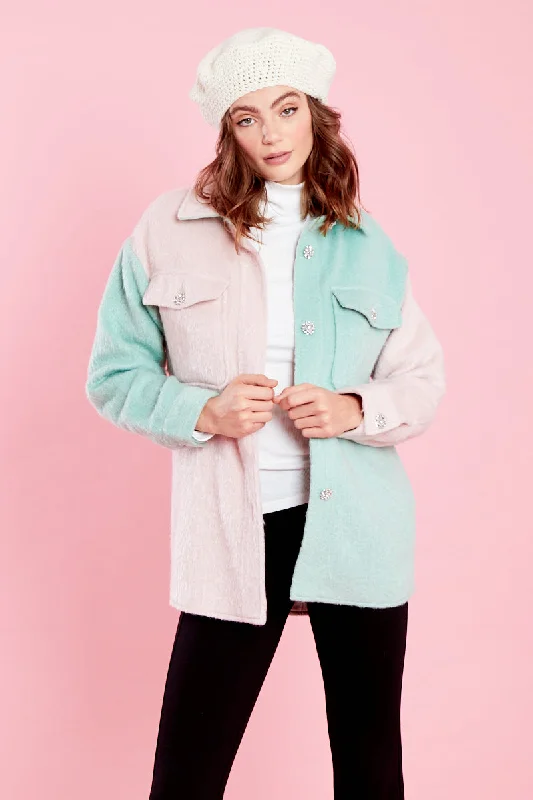 Zeena Colour Block Shacket - Pink & Green Relaxed Fit Blouse