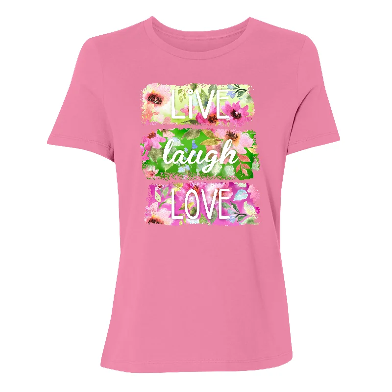 Live Laugh Love Floral Women's T-Shirt Jersey Fabric Tulle Fabric Batik Fabric