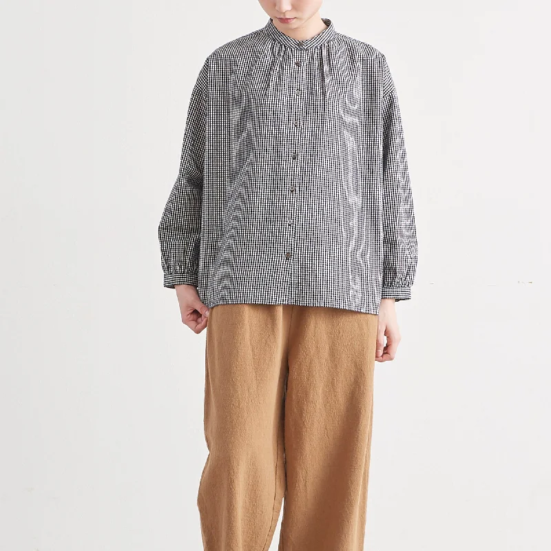 ［HEAVENLY ヘブンリー］ #007 Cotton Linen Check Bandcollar Shirt / コットン リネン チェック バンドカラー シャツ - 2361072 - Collared T-Shirt Boat Neck A-Line