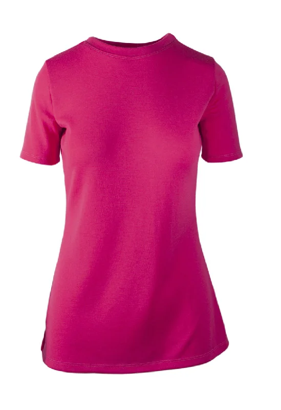 250 Women's Merino Short Sleeve T-Shirt First One - Raspberry Zippered Front Buttoned Front Snap Front