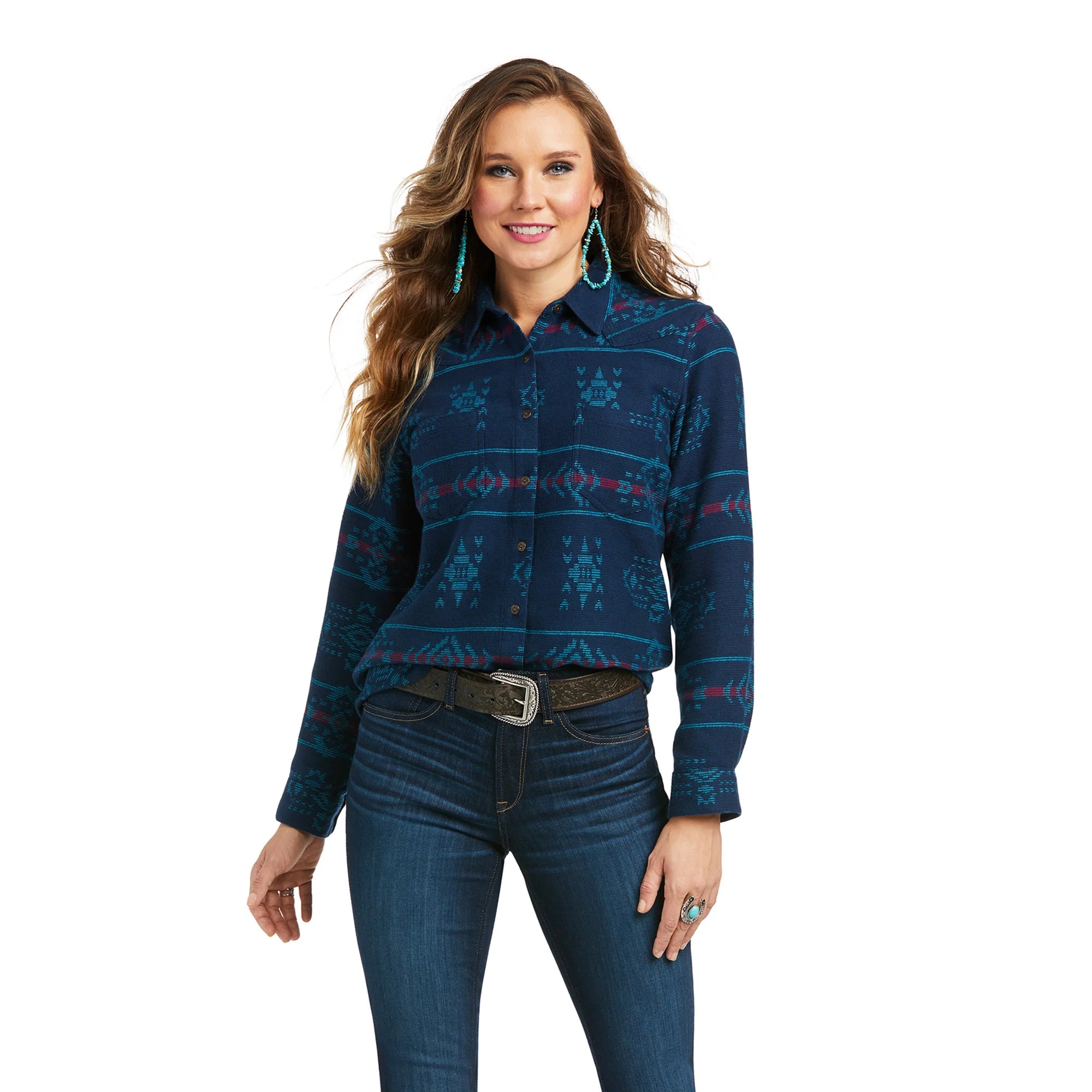 Ariat Ladies REAL Billie Jean Western Shirt - Midnight Navy Graphic Embroidered Appliqued