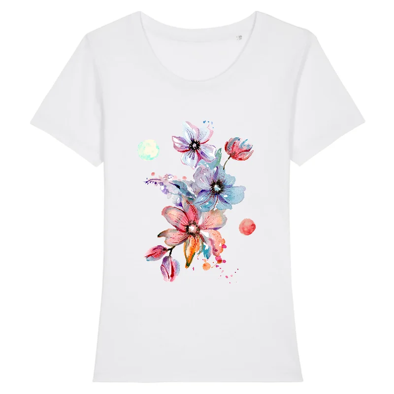 Bouquet | T-shirt Femme 100% Coton BIO - EXPRESSER Notch Collar Peter Pan Collar Cowl Neck