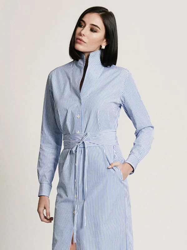 SHIRT DRESS: BOYFRIEND BLUE Asymmetrical Pockets Print