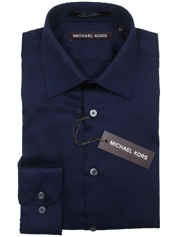 Michael Kors 22901 100% Cotton Boy's Dress Shirt - Solid Broadcloth - Navy Houndstooth Herringbone Solid