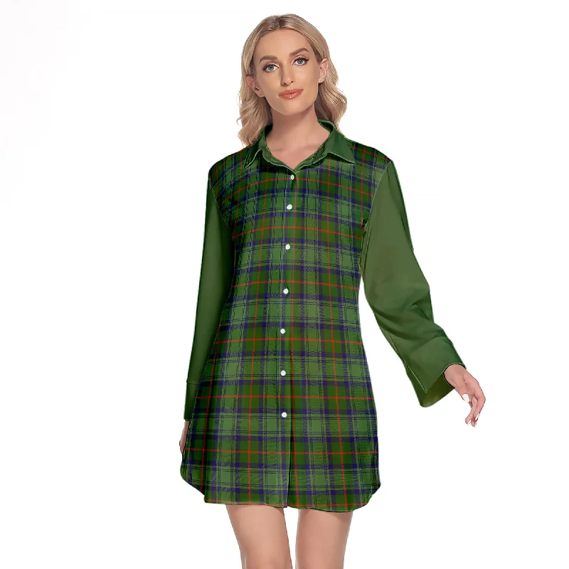 Cranstoun Tartan Women's Lapel Shirt Dress With Long Sleeve Anti-Shrink Durable Soft