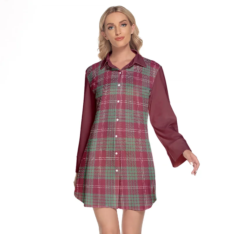 Crawford Ancient Of NewZealand Tartan Women's Lapel Shirt Dress With Long Sleeve Wool Fabric Cashmere Fabric Tweed Fabric