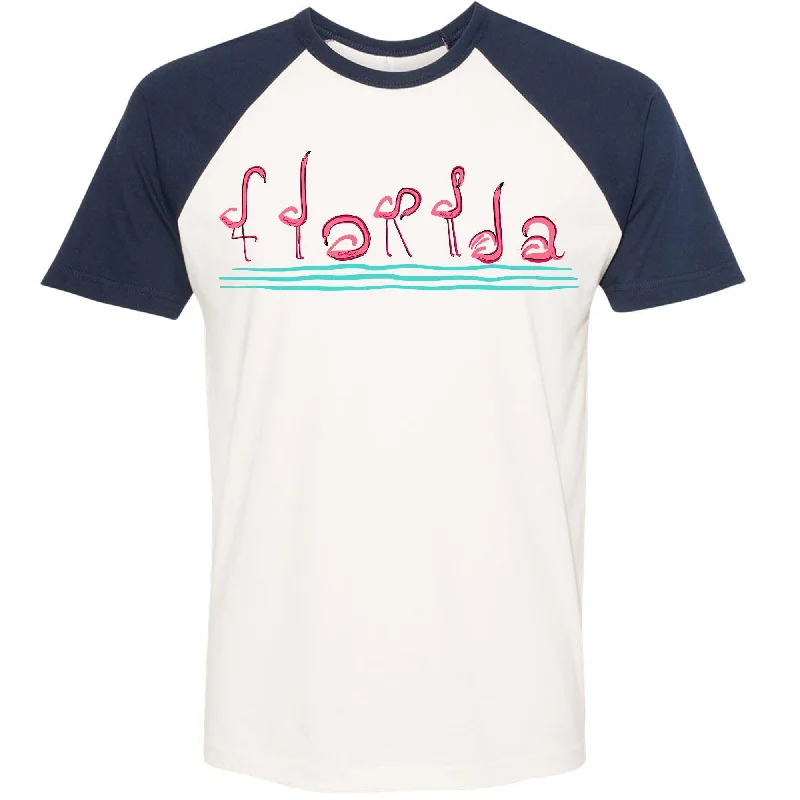 Curvy Flamingos Florida Raglan Tee Graphic T-Shirt Round Neck Polyester