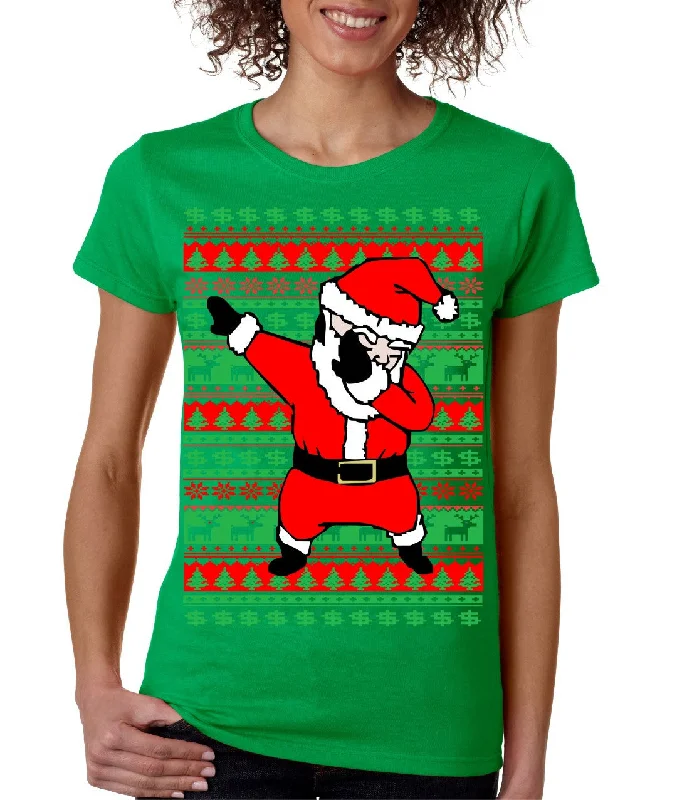 Dabbing santa ugly christmas sweater Women T-shirt Mesh Blend Leather Blend Suede Blend