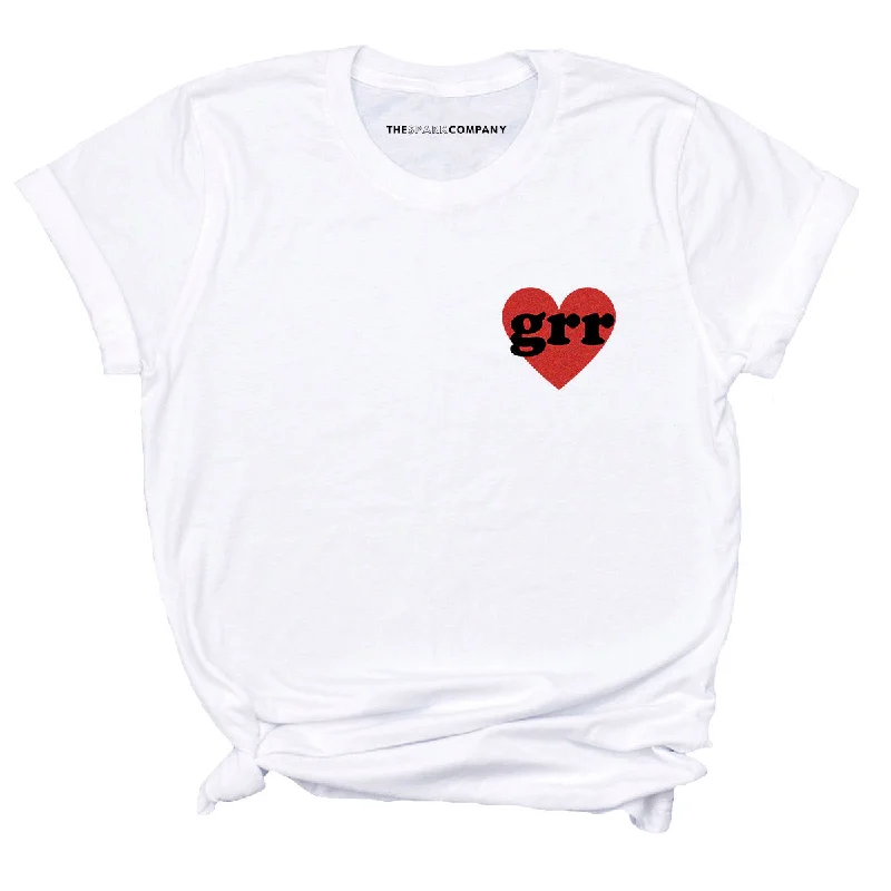 Embroidered Grr Heart Feminist T-Shirt Handmade Hand-knitted Hand-woven