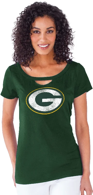 Green Bay Packers Women's Green Team Spirit Tee Thin T-Shirt Open Front Quick Dry