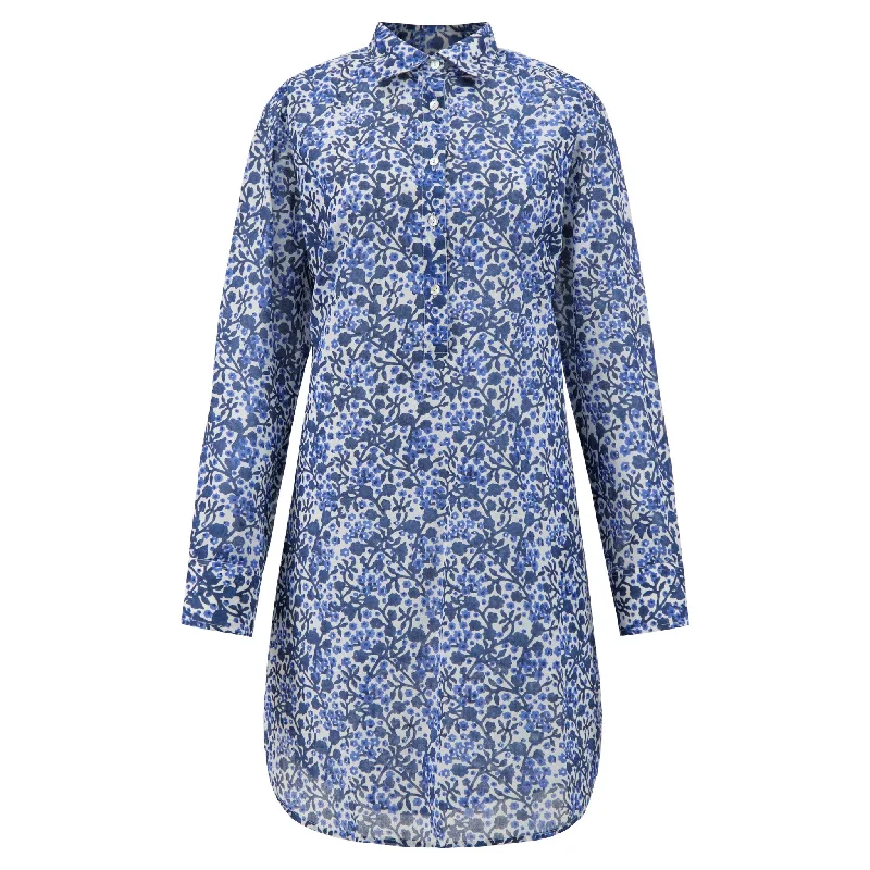 Katherine Shirt Dress in Blue Melody Front Pockets Side Pockets Patch Pockets