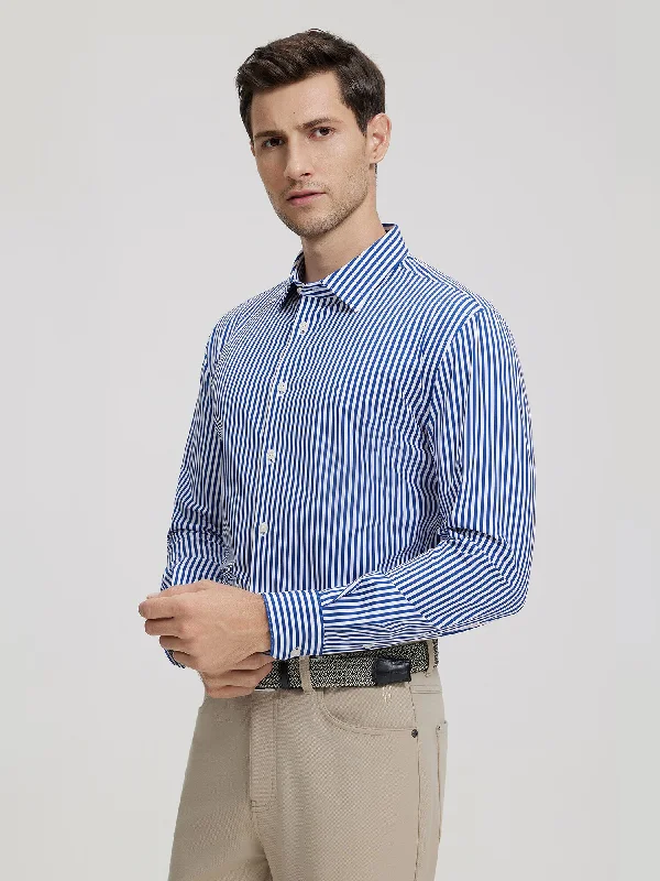 London Blue Striped Stretch Shirt Fitted T-Shirt Seamless Stretchy